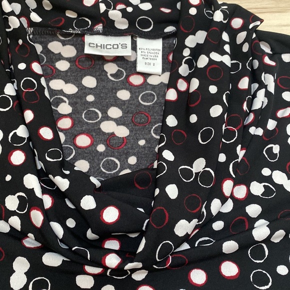 Chico’s Womens Size 2 (L) Black Blouse With Droopy Neckline. Polka Dots - Picture 10 of 12